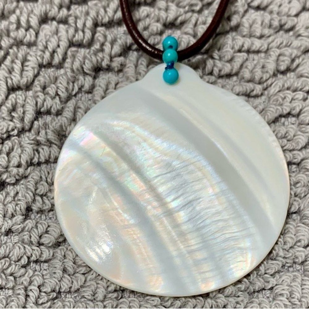 Chan Luu White Mother-of-Pearl Pendant Necklace with Turquoise Beads